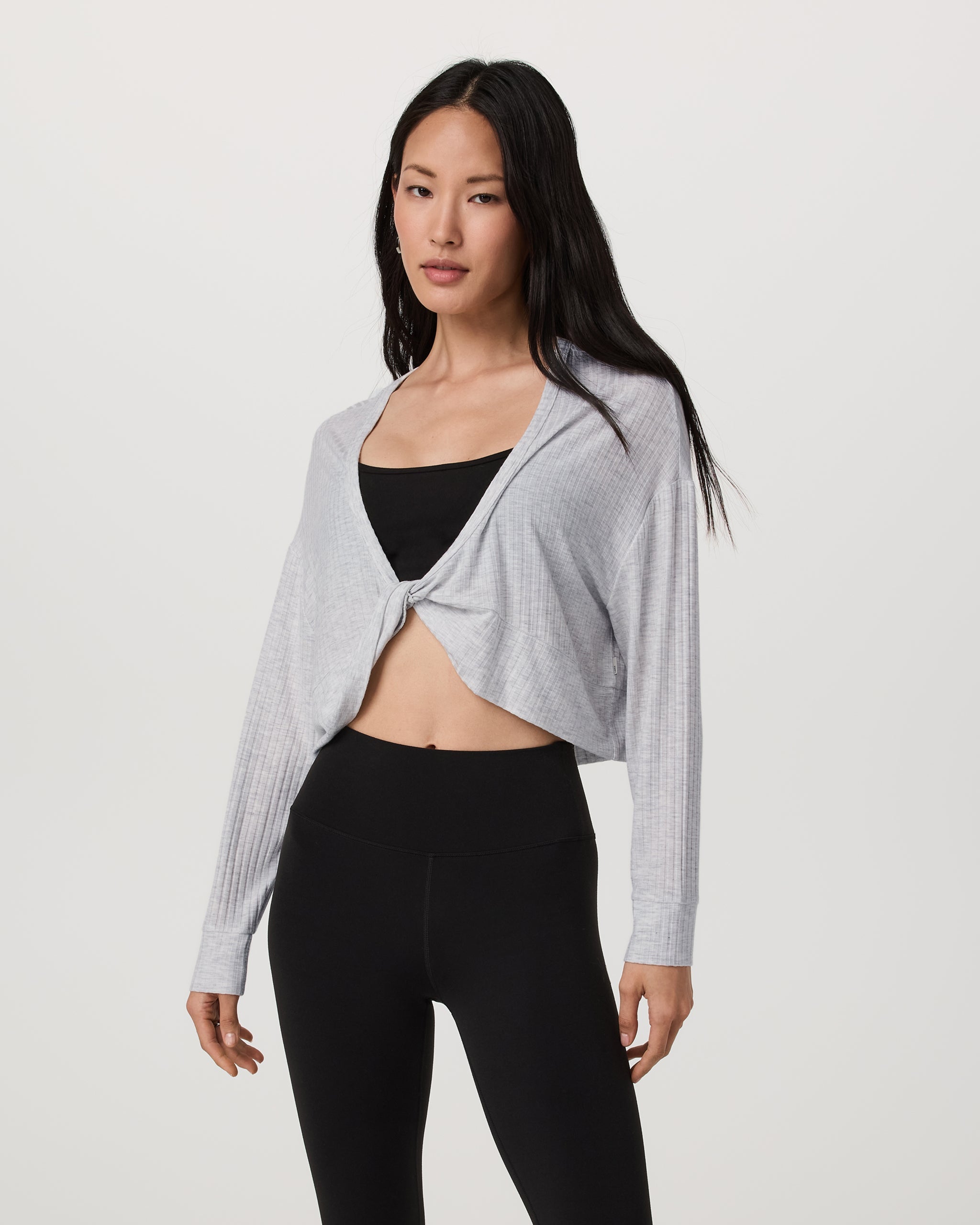 Long Sleeve Twist Top | Light Heather Grey