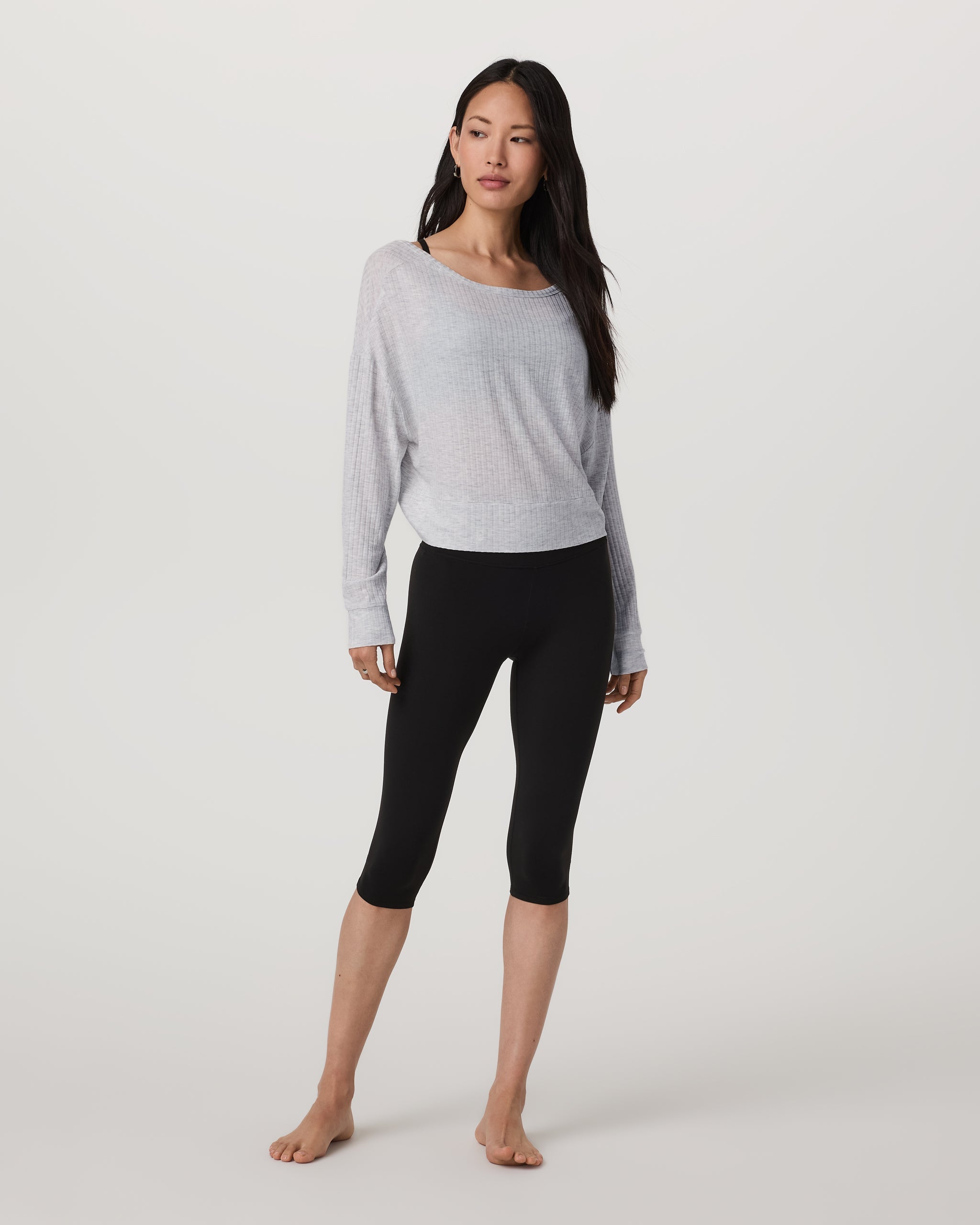 Long Sleeve Twist Top | Light Heather Grey