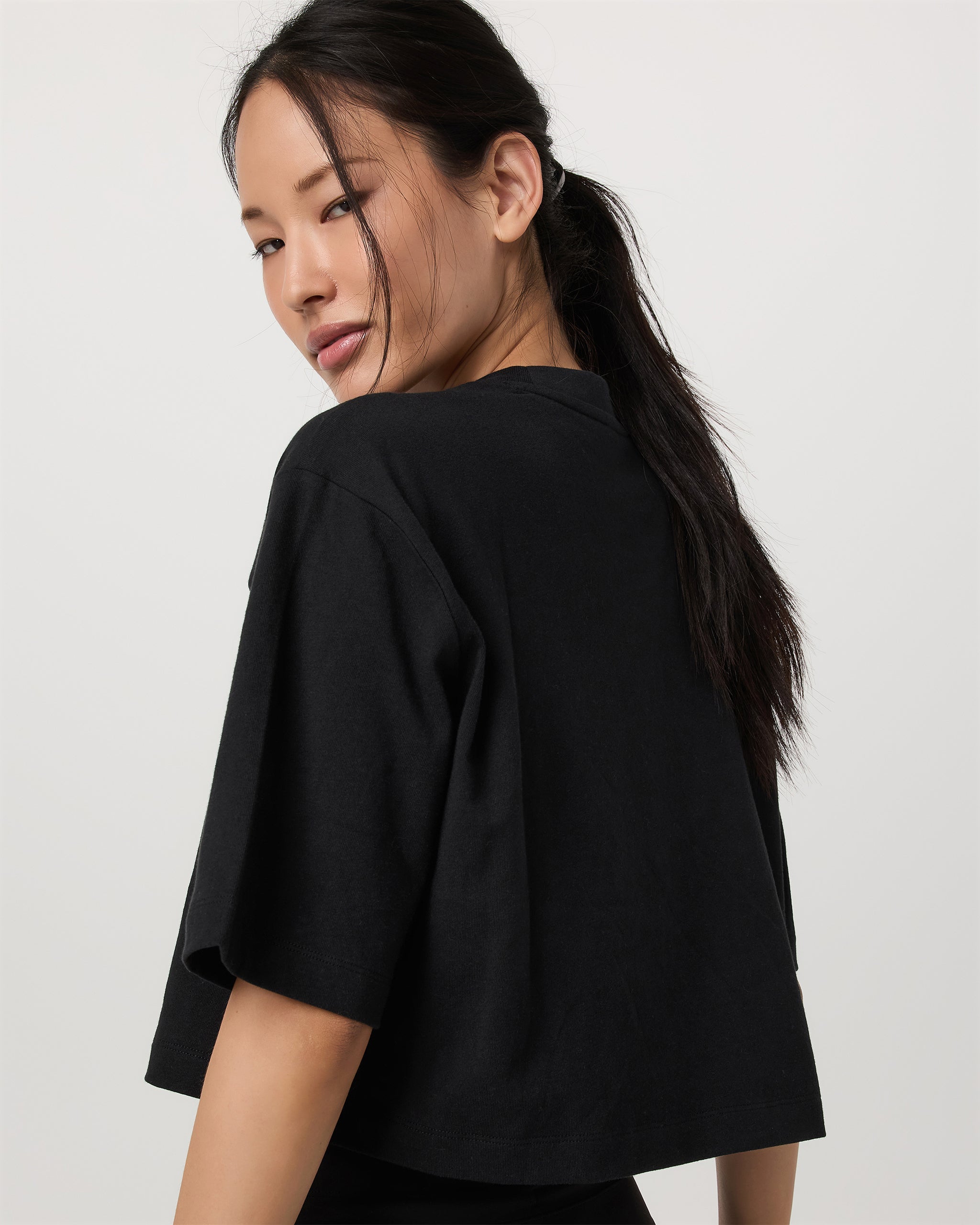 Short Sleeve Heavyweight Crop Cotton Tee | Black