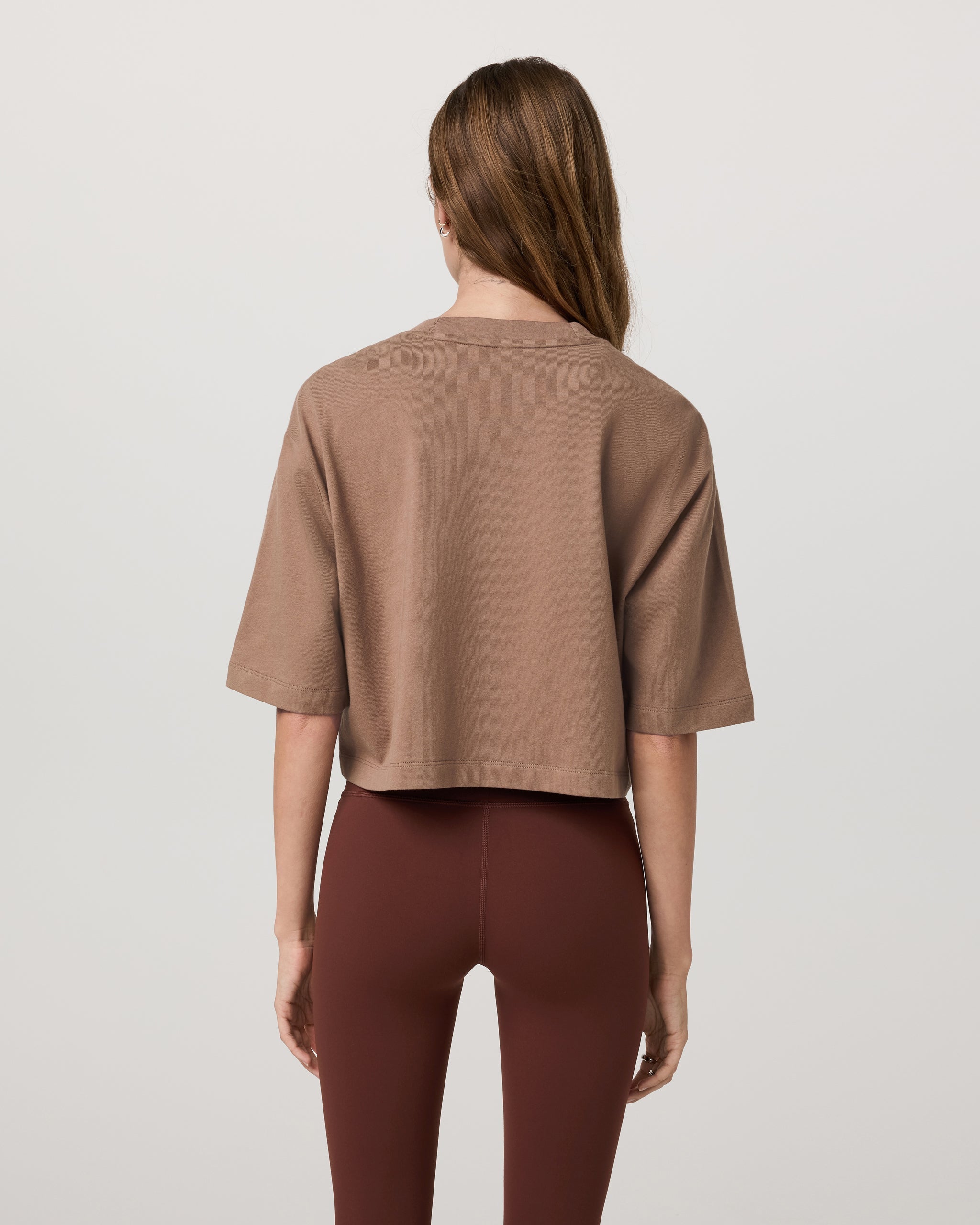 Short Sleeve Heavyweight Crop Cotton Tee | Nutmeg