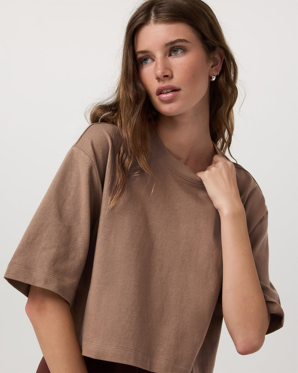 Short Sleeve Heavyweight Crop Cotton Tee | Nutmeg