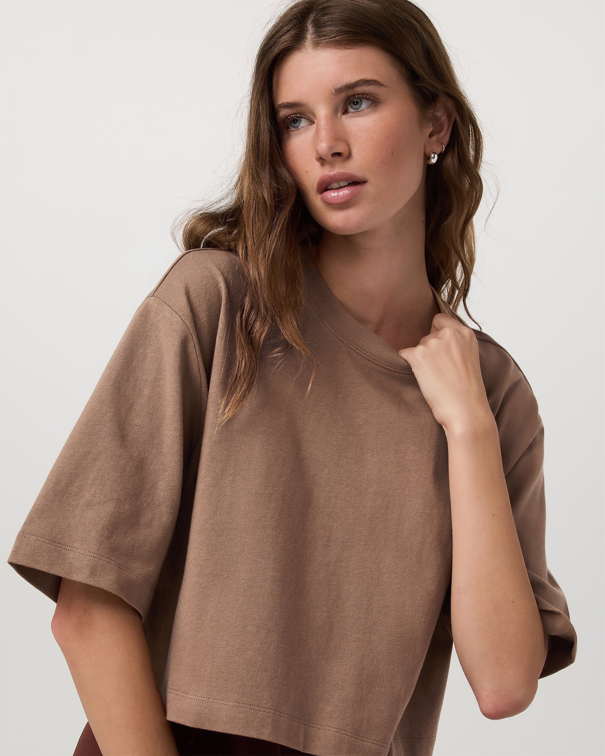 Short Sleeve Heavyweight Crop Cotton Tee | Nutmeg