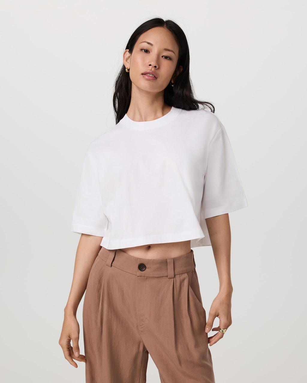 Short Sleeve Heavyweight Crop Cotton Tee | White