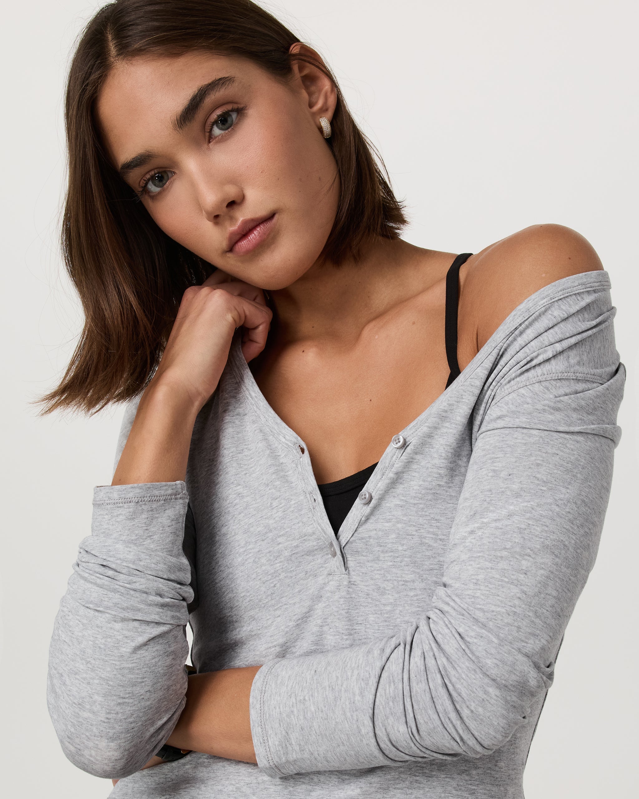 Long Sleeve Tuvalu Henley | Light Heather Grey