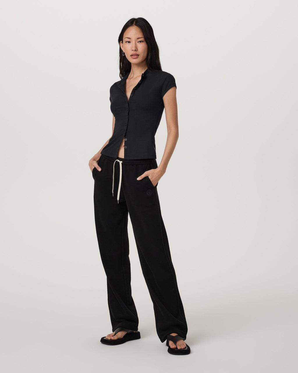 Short Sleeve Pose Button Up | Black