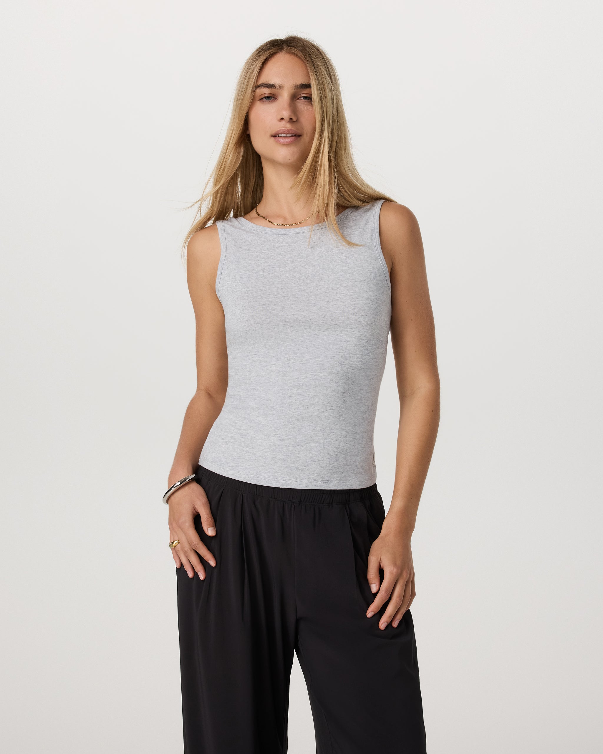 Tuvalu Scoop Back Tank | Light Heather Grey