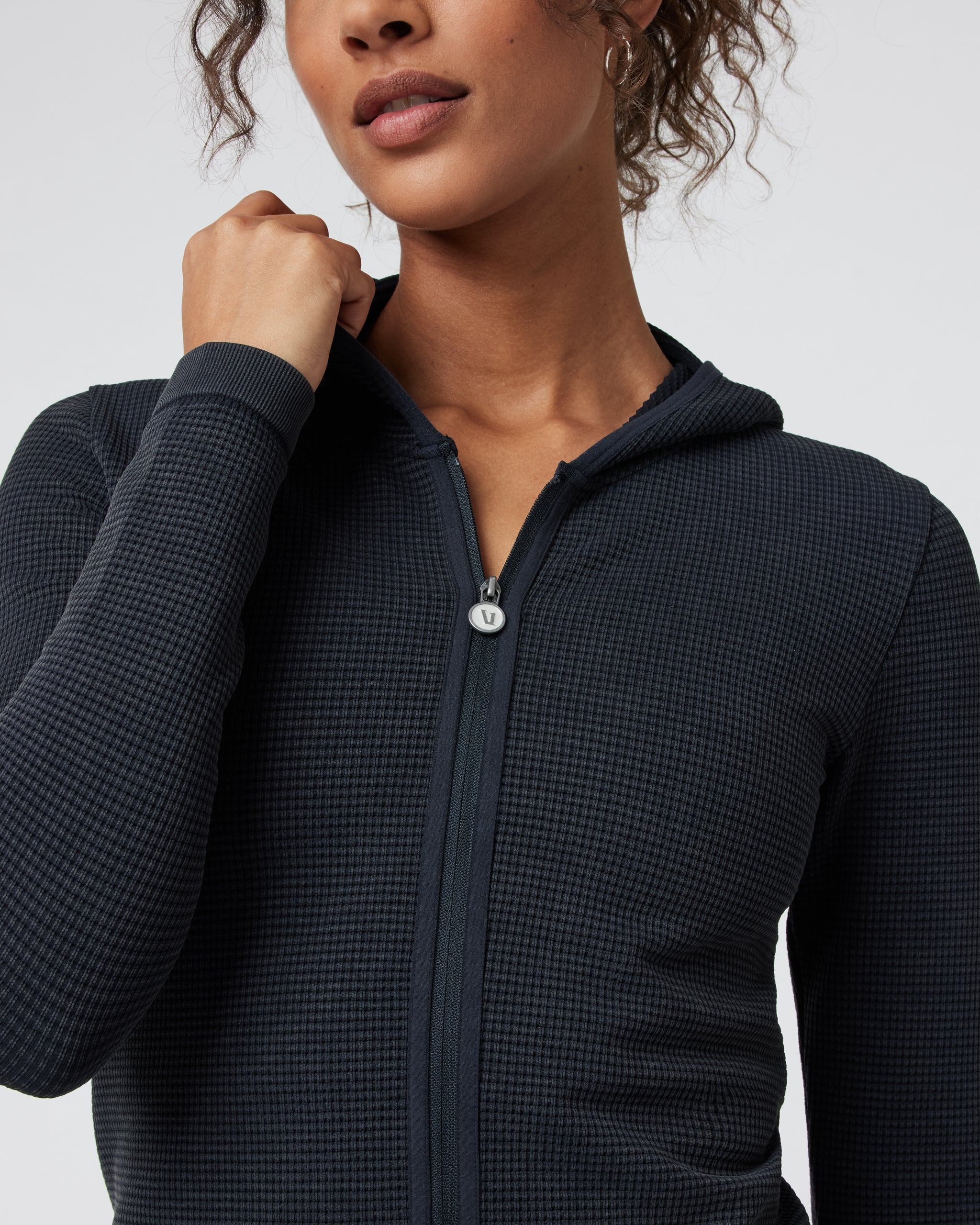 Waffle Seamless Zip Hoodie | Black