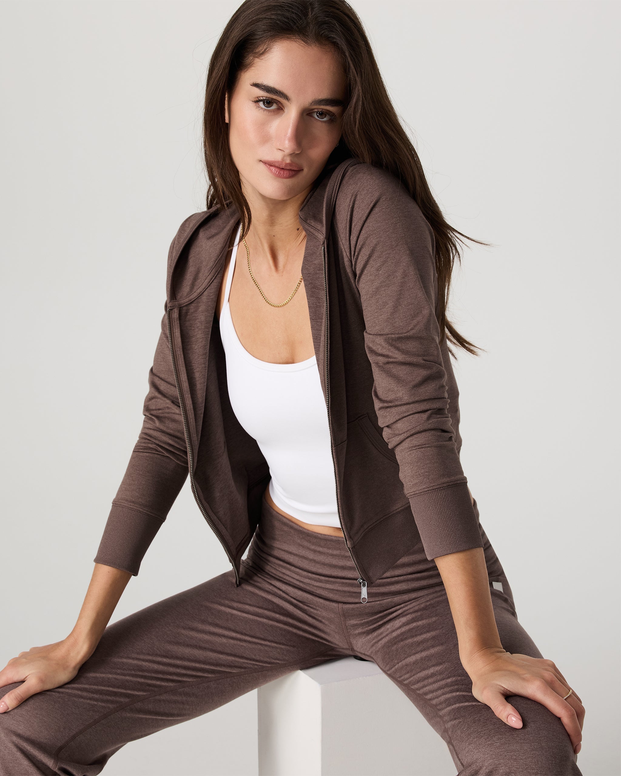Halo Mini Full Zip Hoodie | Chocolate Milk Heather