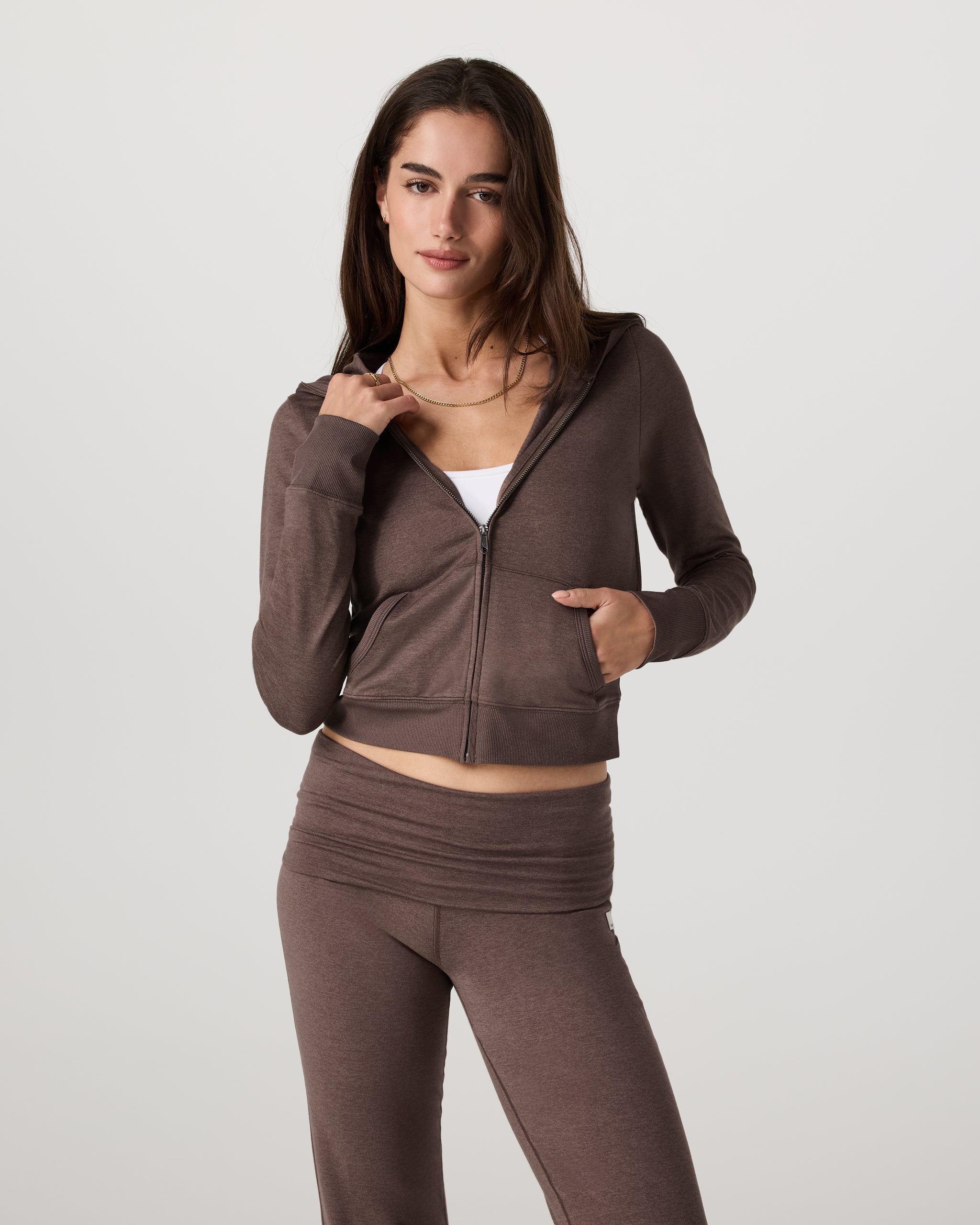 Halo Mini Full Zip Hoodie | Chocolate Milk Heather