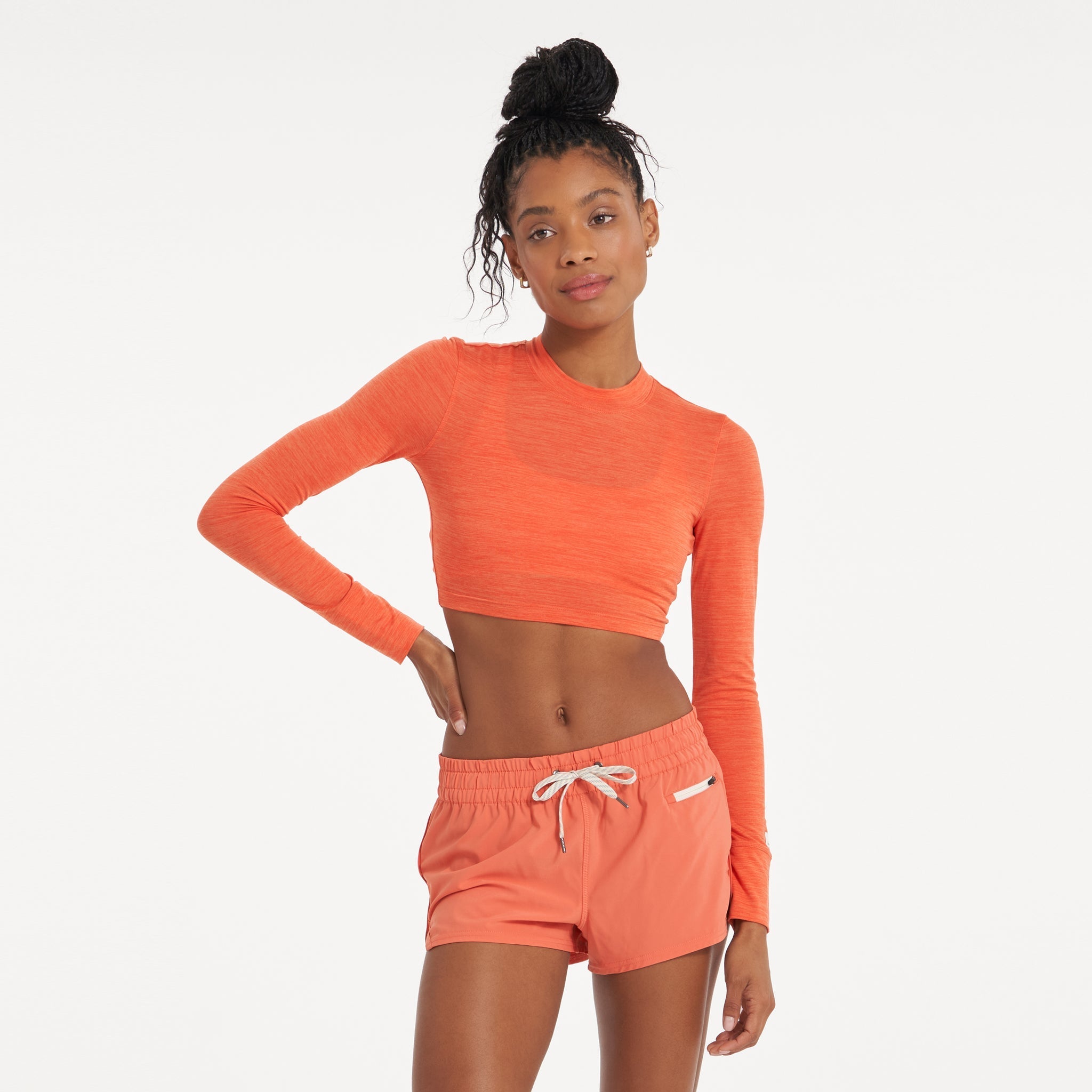 Long-Sleeve Lux Crop Tee | Grapefruit Heather