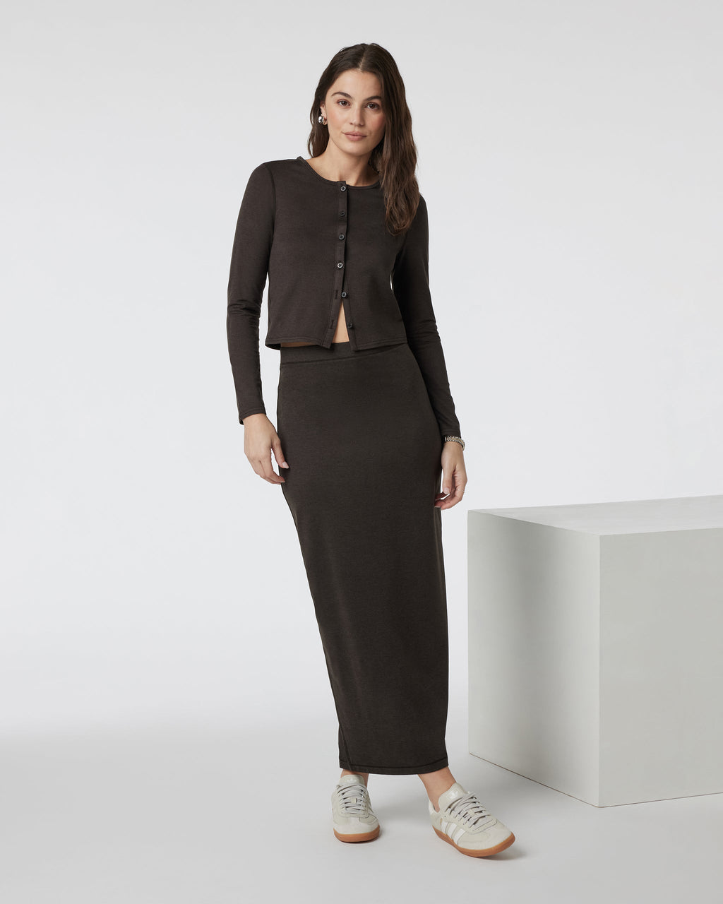 Halo Column Skirt | Dark Java Heather