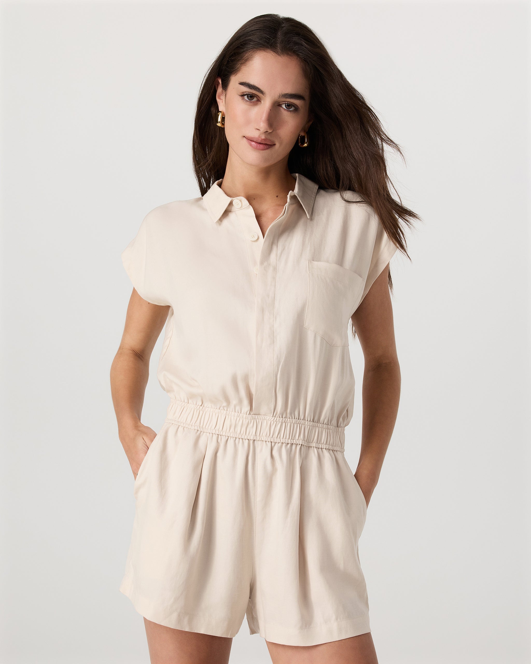 Trestles Twill Romper | Sand Dollar