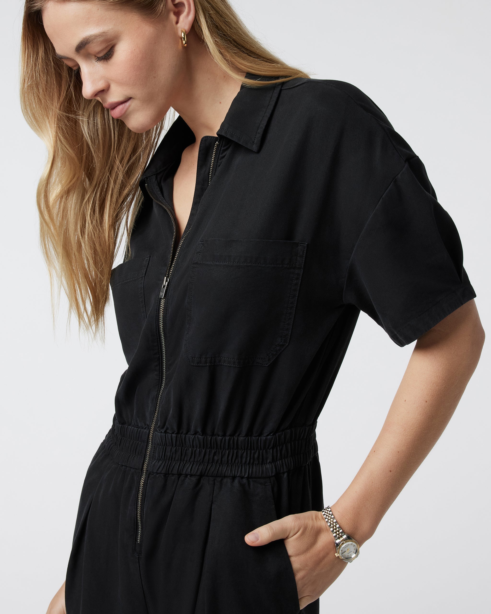 Short Sleeve Coastline Jumpsuit | Black