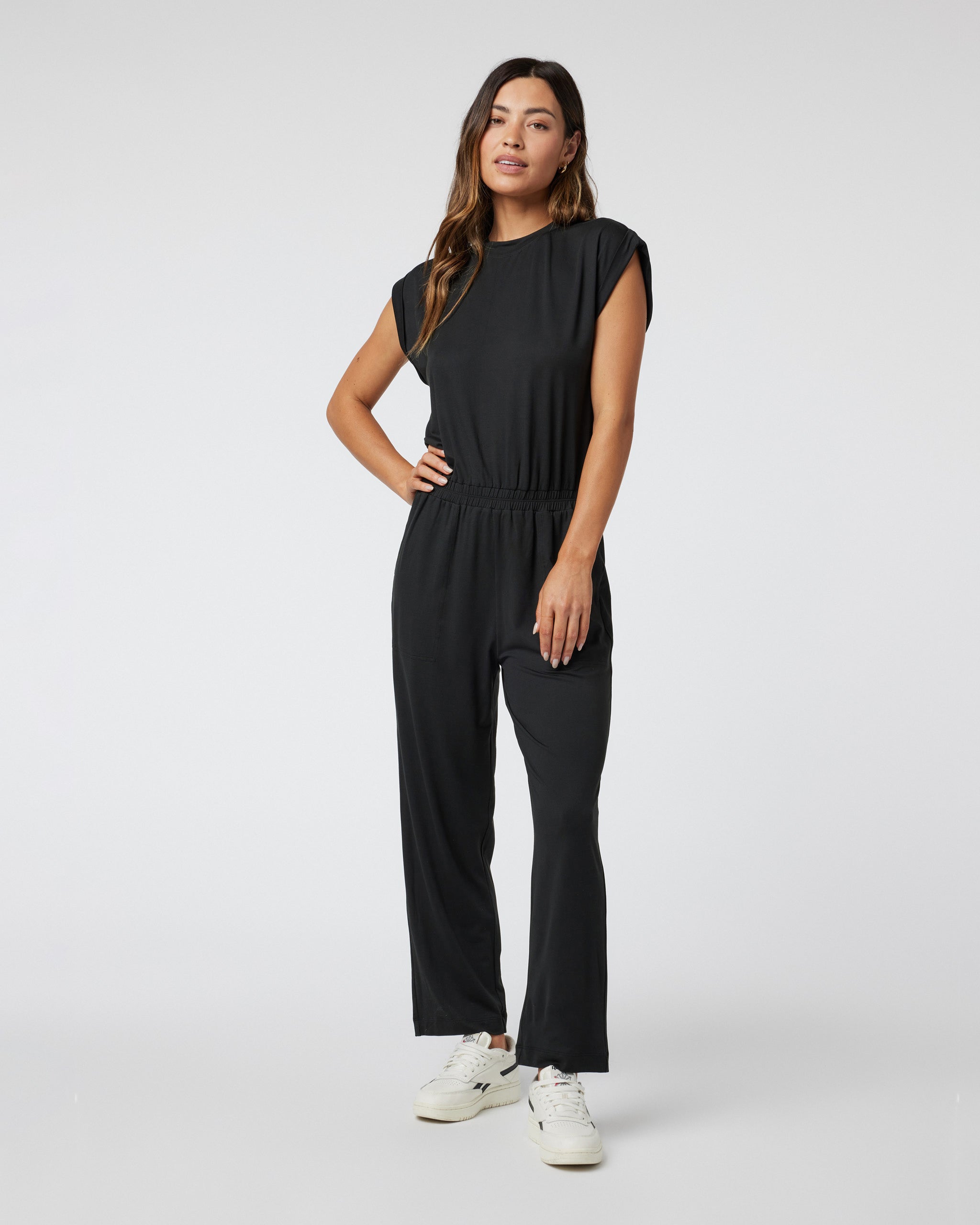Short Sleeve Lux Crew Jumpsuit | Black