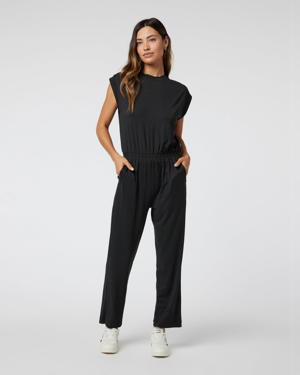 Short Sleeve Lux Crew Jumpsuit | Black