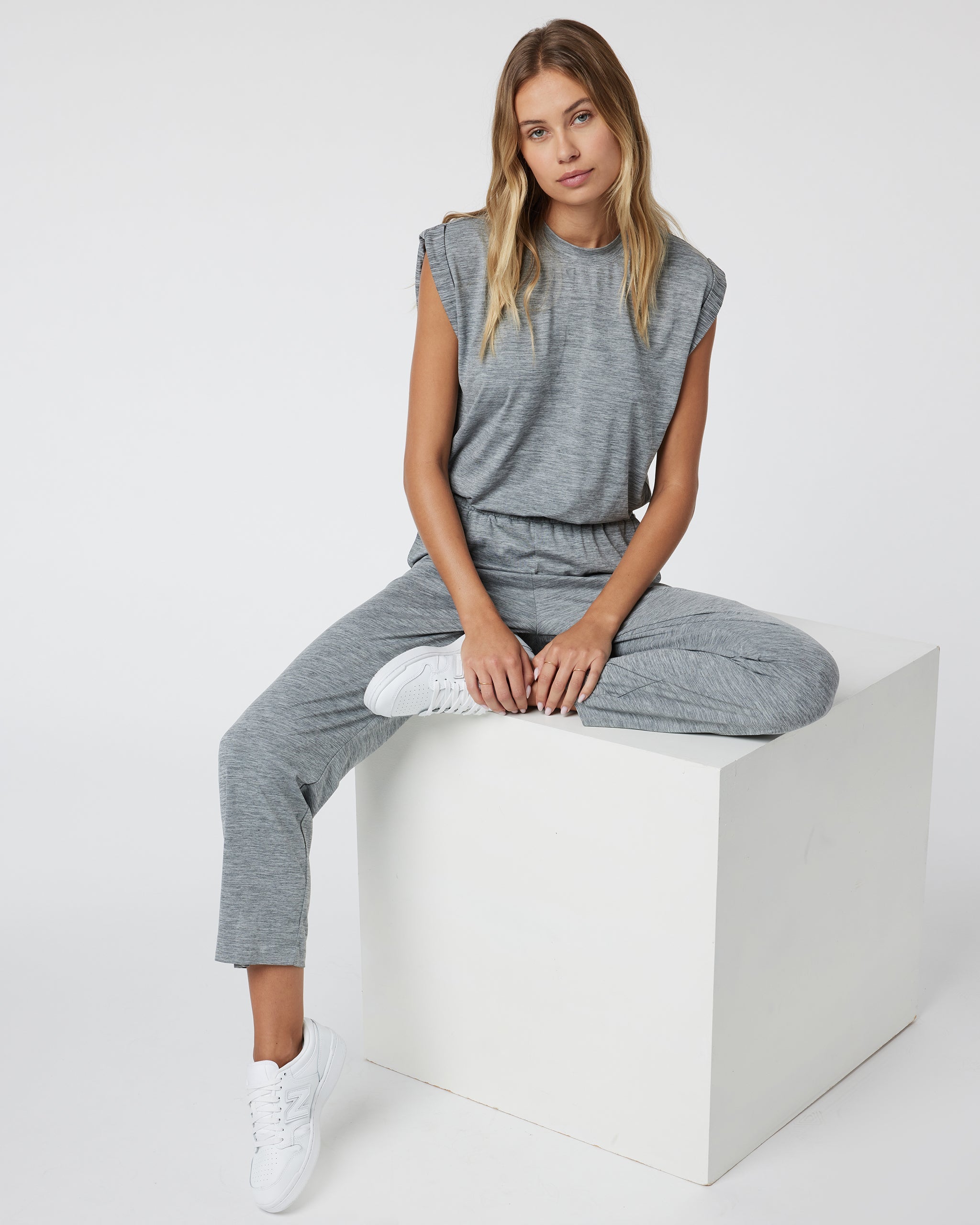 Short Sleeve Lux Crew Jumpsuit | Mallorca Heather