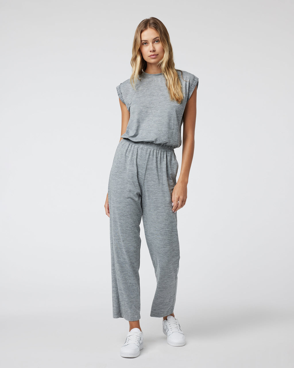 Short Sleeve Lux Crew Jumpsuit | Mallorca Heather