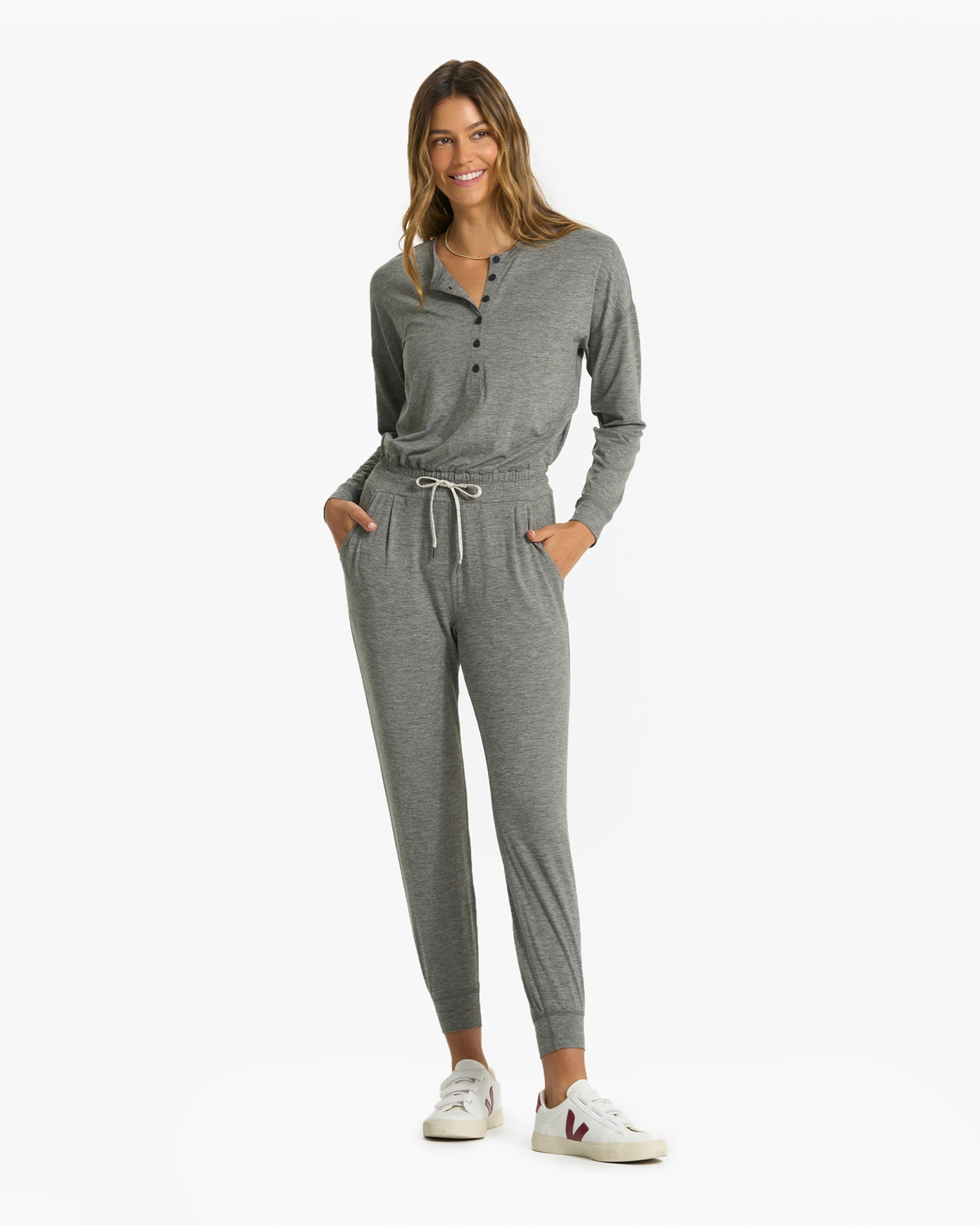 Lux Henley Jumpsuit | Heather Grey