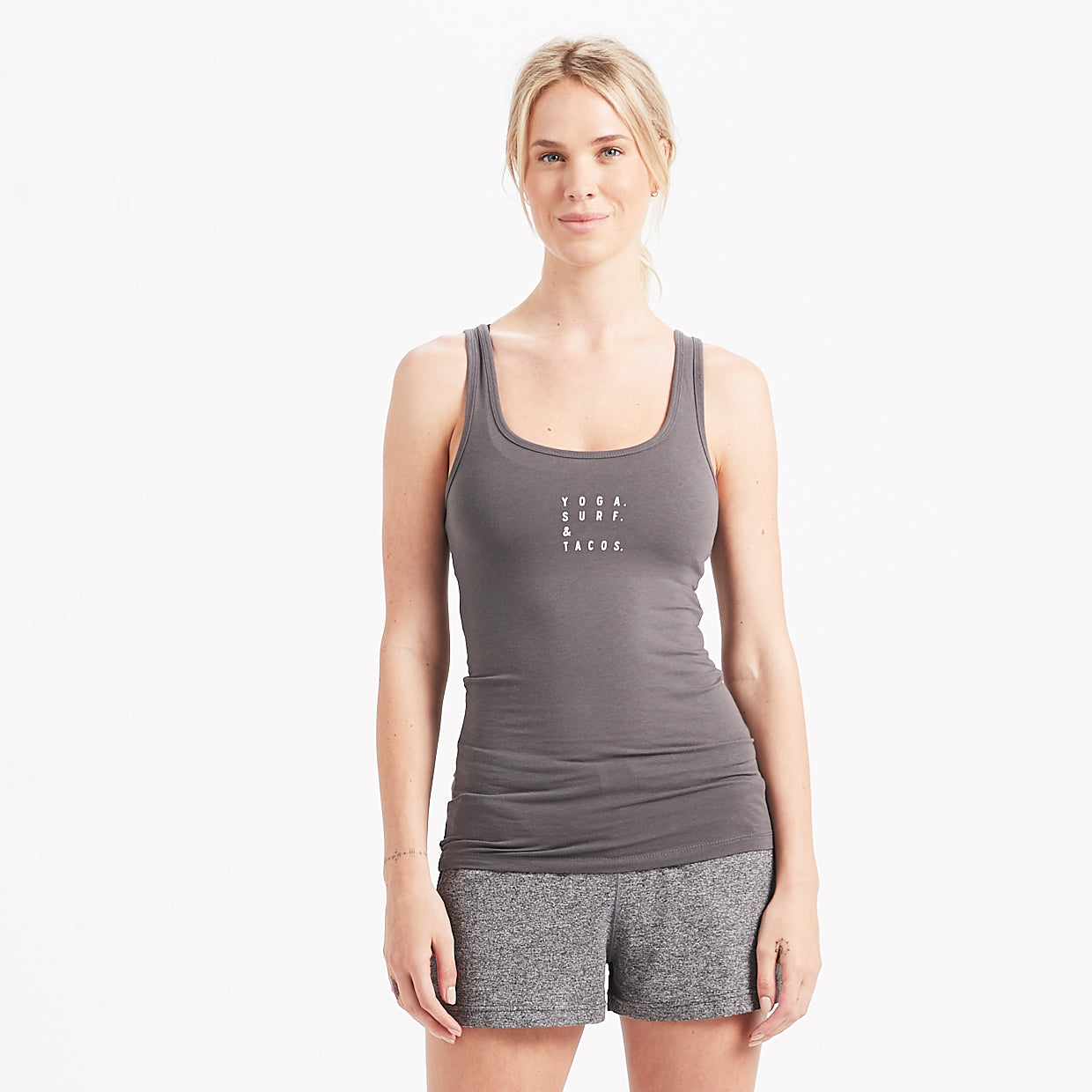Yoga, Surf, Tacos Tank | Charcoal